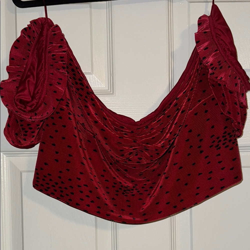 Express Red Ruffled Puff Sleeve Crop Blouse